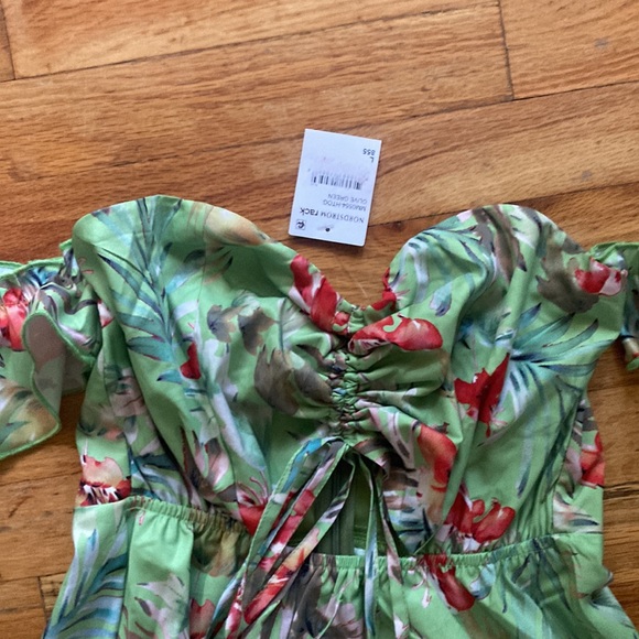 NWT Area Stars Green Tropical Print Off Shoulder Dress - Picture 2 of 8